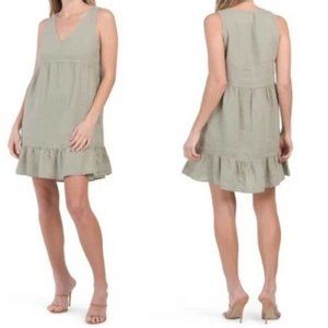 Cynthia Rowley 100% Linen Tiered Ruffle Sleeveless Sundress